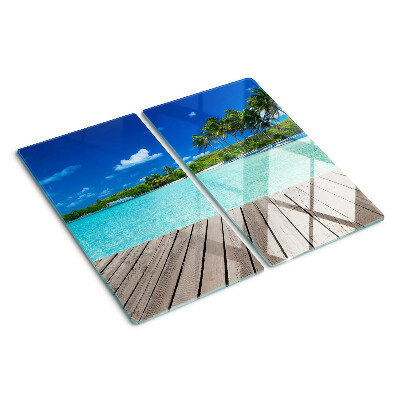 Glass kitchen board Tropical beach with palm trees