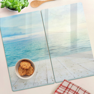 Glass kitchen board The sea and the wooden jetty