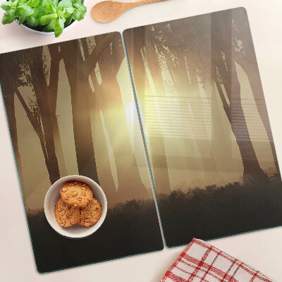 Glass kitchen board Sunset in the forest