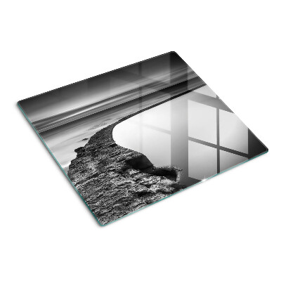 Glass chopping board Seaside landscape in shades of gray