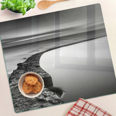 Glass chopping board Seaside landscape in shades of gray