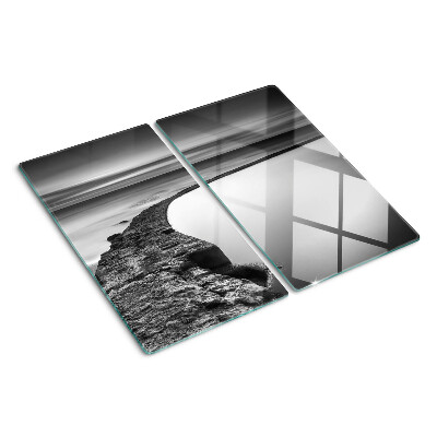 Glass chopping board Seaside landscape in shades of gray