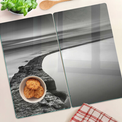 Glass chopping board Seaside landscape in shades of gray