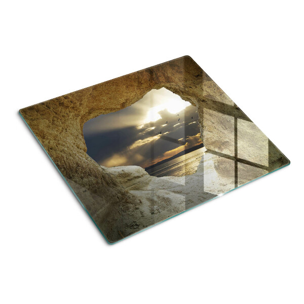 Glass chopping board View of the sea through the grotto