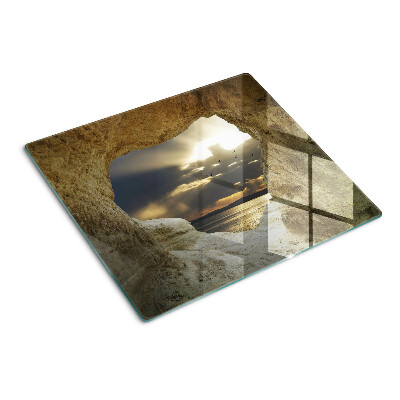 Glass chopping board View of the sea through the grotto