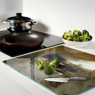Glass chopping board View of the sea through the grotto