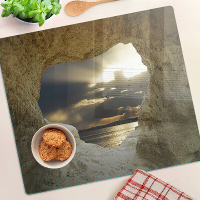 Glass chopping board View of the sea through the grotto