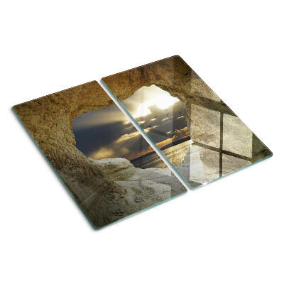 Glass chopping board View of the sea through the grotto