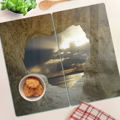 Glass chopping board View of the sea through the grotto