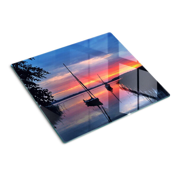 Glass kitchen board Sunset over the lake