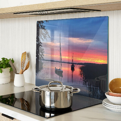 Glass kitchen board Sunset over the lake
