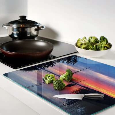 Glass kitchen board Sunset over the lake