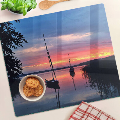 Glass kitchen board Sunset over the lake