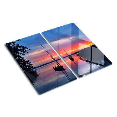 Glass kitchen board Sunset over the lake
