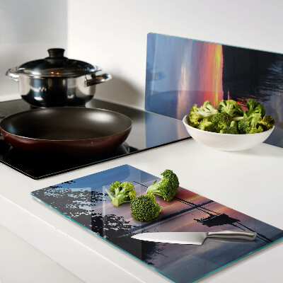 Glass kitchen board Sunset over the lake