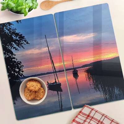 Glass kitchen board Sunset over the lake
