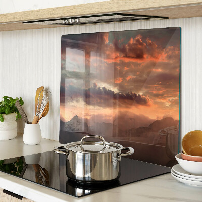 Glass kitchen board Sunset over the mountains
