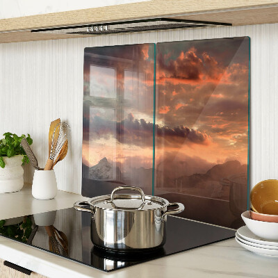Glass kitchen board Sunset over the mountains