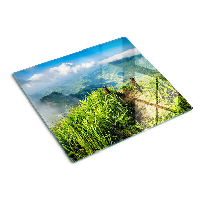 Glass chopping board Mountain landscape with greenery