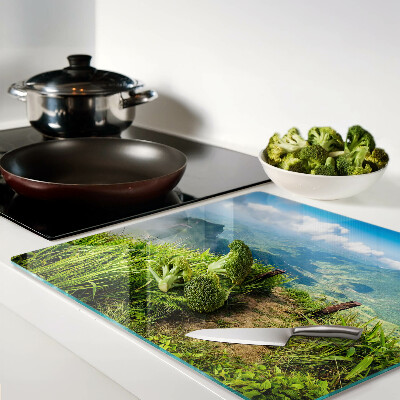 Glass chopping board Mountain landscape with greenery