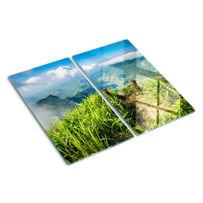 Glass chopping board Mountain landscape with greenery