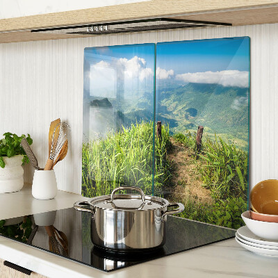 Glass chopping board Mountain landscape with greenery