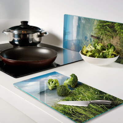 Glass chopping board Mountain landscape with greenery