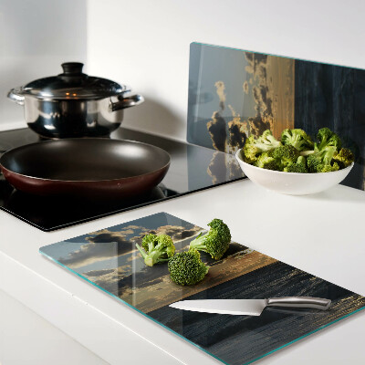 Glass chopping board Sunset over the sea