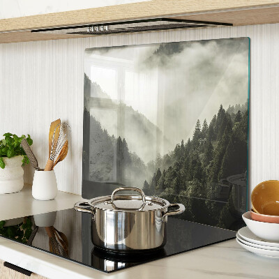 Glass kitchen board Mountain landscape with fog