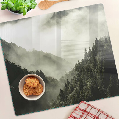 Glass kitchen board Mountain landscape with fog