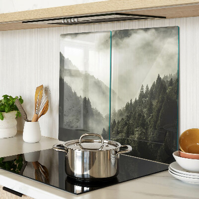 Glass kitchen board Mountain landscape with fog