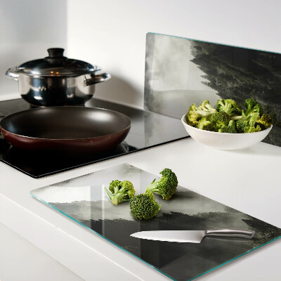 Glass kitchen board Mountain landscape with fog