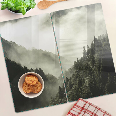 Glass kitchen board Mountain landscape with fog