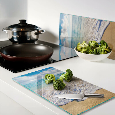 Glass chopping board Beach with waves and clouds
