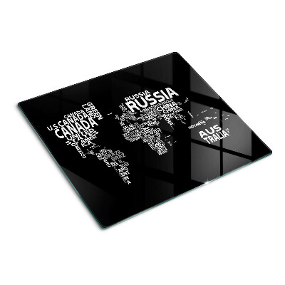 Glass chopping board World map with country names