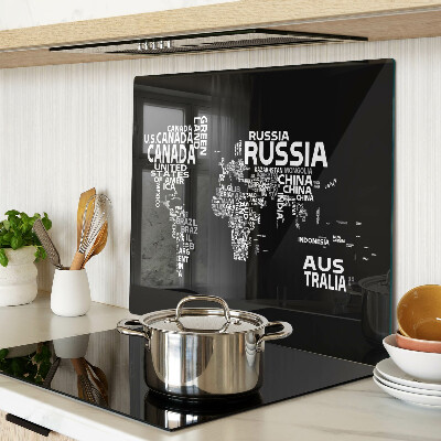 Glass chopping board World map with country names