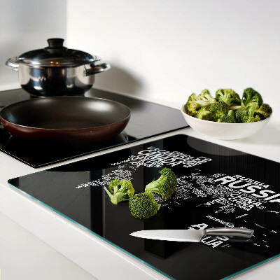 Glass chopping board World map with country names