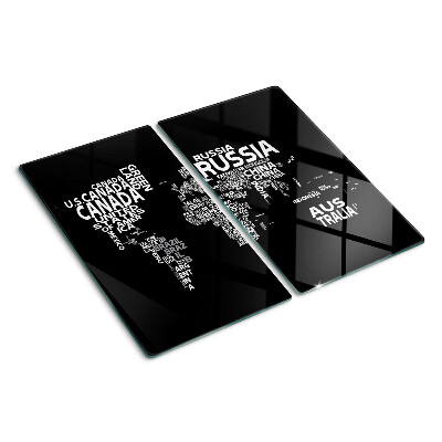 Glass chopping board World map with country names