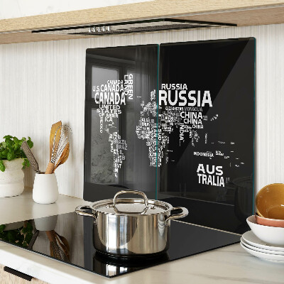 Glass chopping board World map with country names