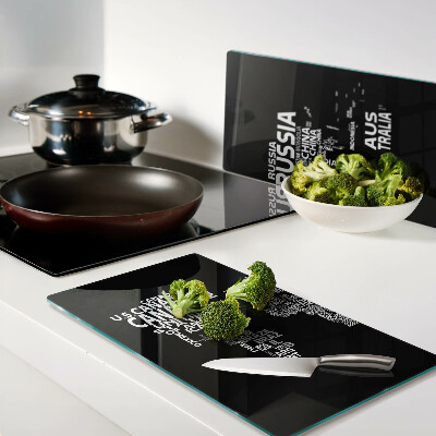 Glass chopping board World map with country names
