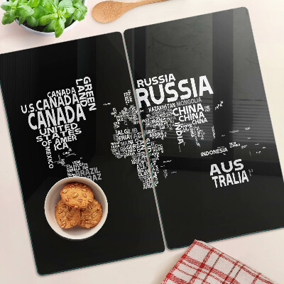 Glass chopping board World map with country names