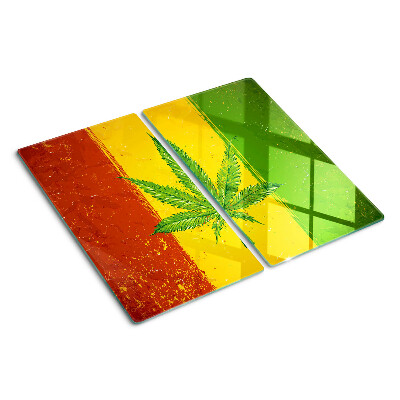 Glass kitchen board Hemp leaf on a colored background
