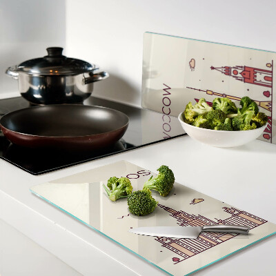 Glass chopping board Moscow skyline illustration