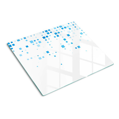 Glass kitchen board Blue squares on a white background