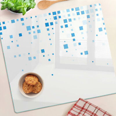 Glass kitchen board Blue squares on a white background