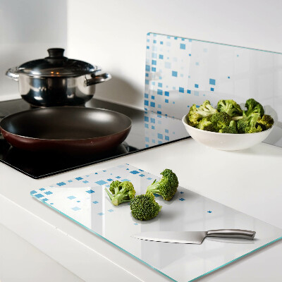 Glass kitchen board Blue squares on a white background