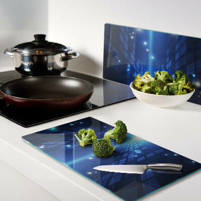 Glass chopping board Technological pattern in shades of blue