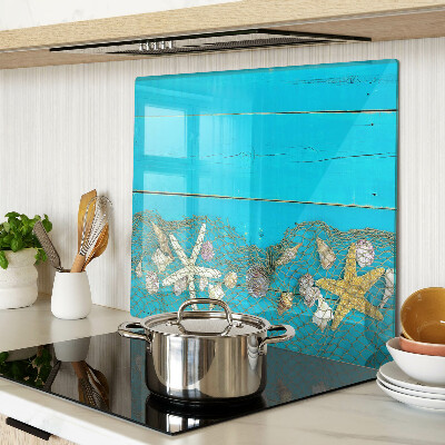 Glass chopping board Seashells and sea stars in a net
