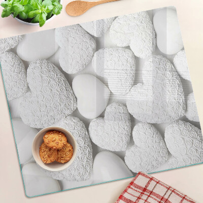 Glass chopping board White hearts with a pattern