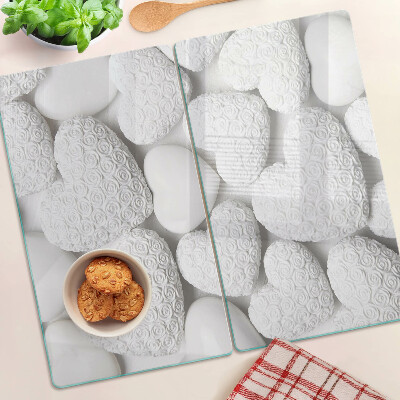 Glass chopping board White hearts with a pattern